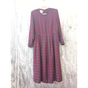 Vintage Country Wear Holiday Plaid Flannel Prairie Dress ShoulderPads Women's 12